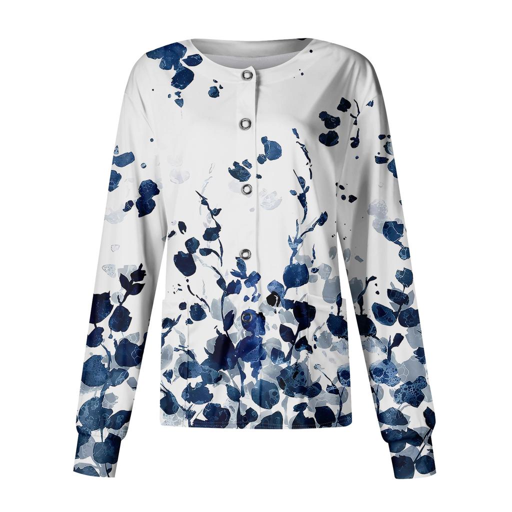 Женский повседневный однобортный однобортный кардиган с длинным рукавом и принтом, рабочая одежда, топ