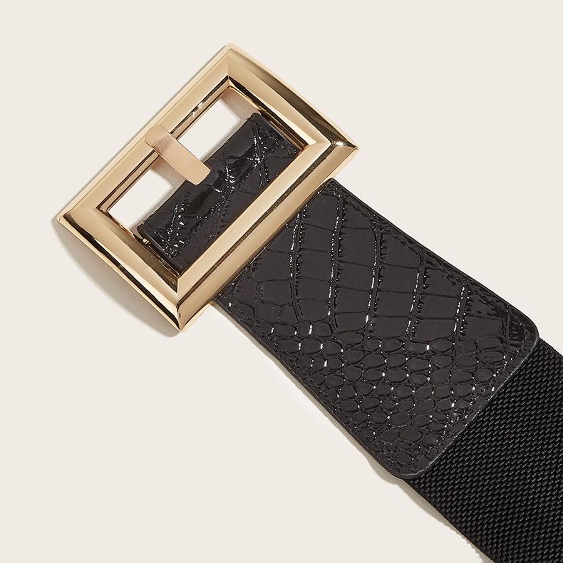 Ветер Женский Широкий Пояс Ретро Эластичный Эластичный Пояс Печать Платье Украшение Талии