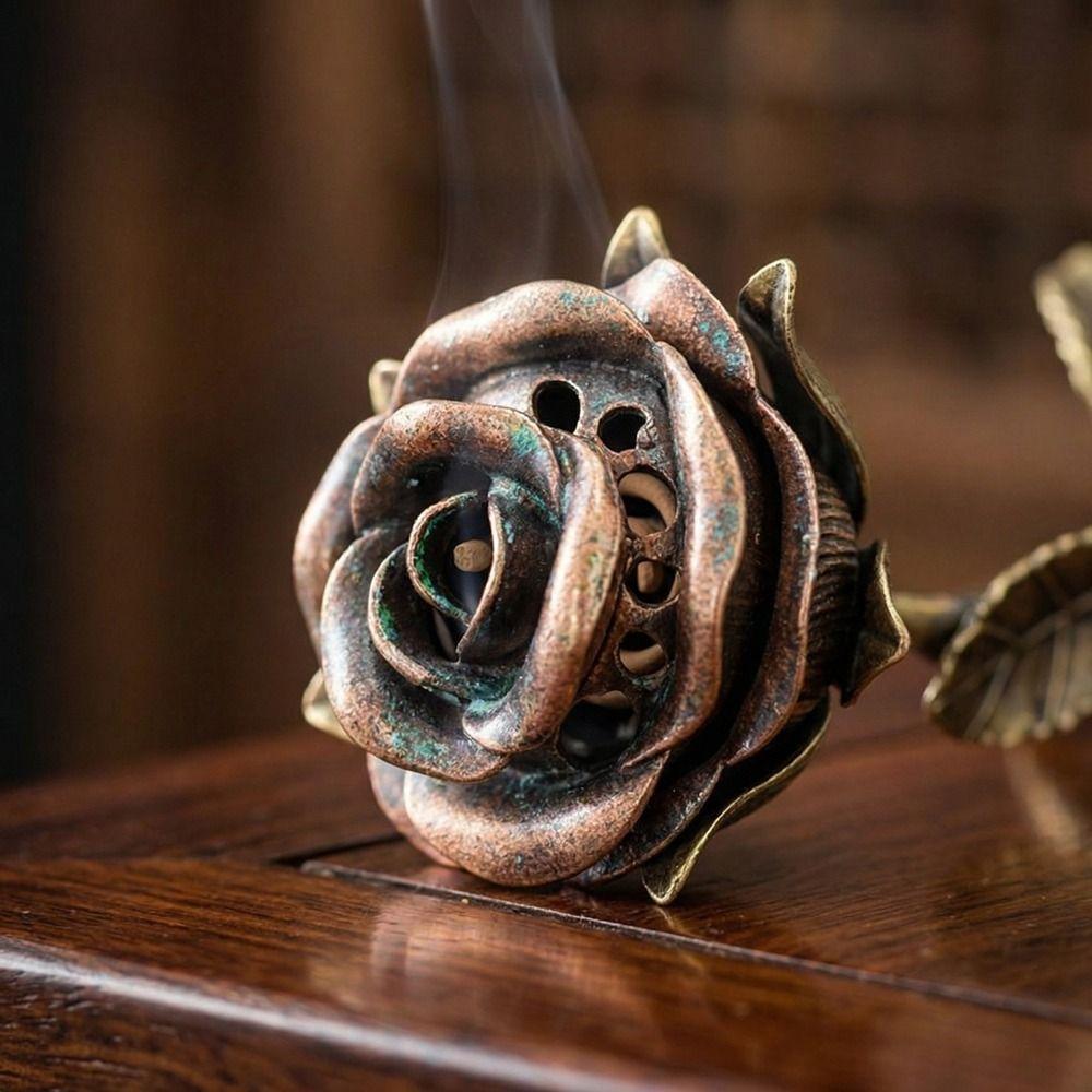 Romantic Handcrafted Metal Rose Burner Sturdy Traditional Incense Burner Heat-resistant Alloy Crafts Incense Holder Study Room