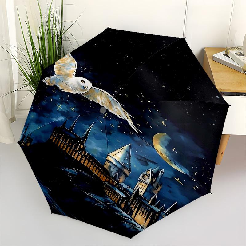 1pc Hogwarts Owl Automatic Folding Umbrella - Compact 8-Rib Design, Durable Plastic & Iron1484L