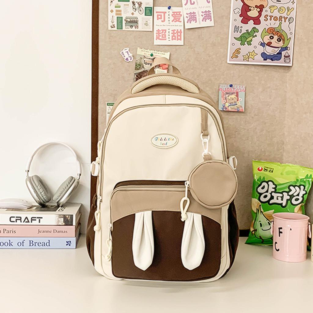 Blocking Color Large Capacity Backpack With Rabbit Ear Design And Print Letter