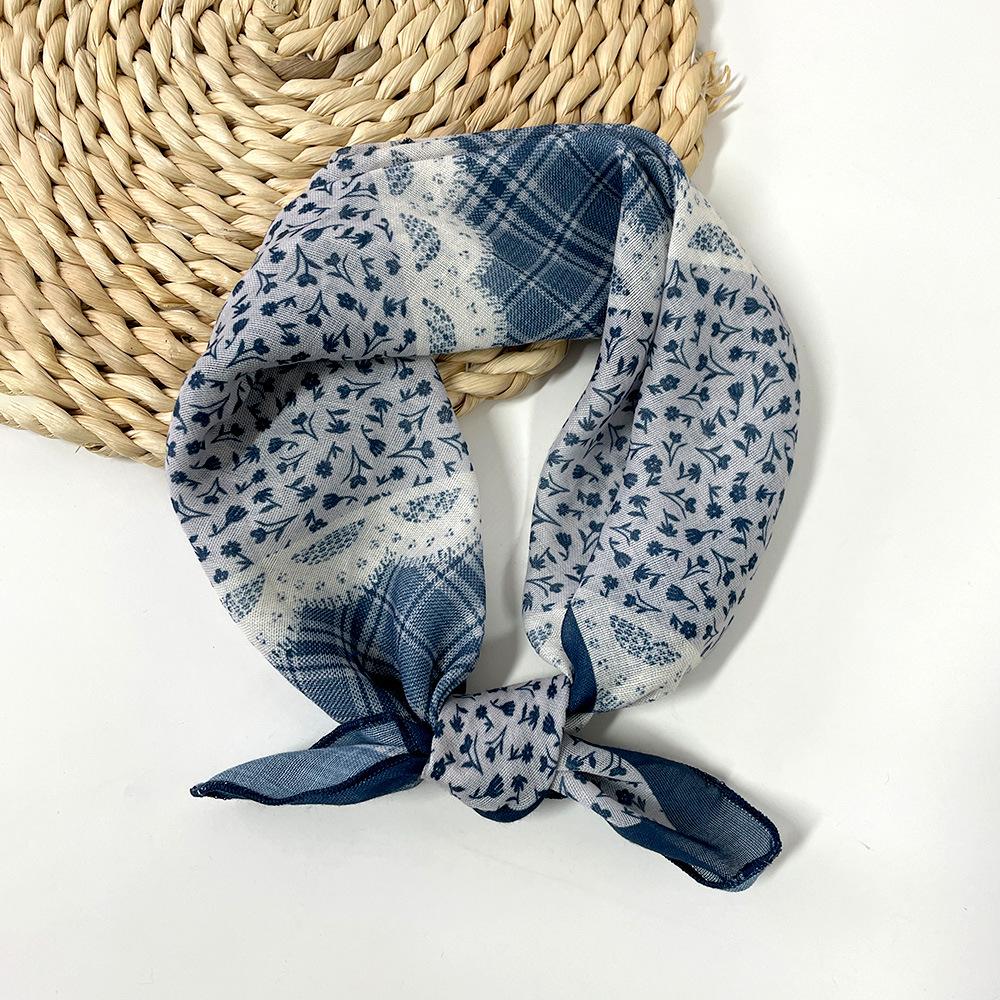Spring-summer cashew flower square scarf, cotton-linen small square scarf, silk scarf, classic vintage versatile bun neck scarf