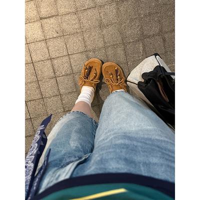 Коровья кожа~ Туфли-хлебцы платформа на скрытом каблуке повседневные женские баотоу полушлепанцы обувь кенгуру