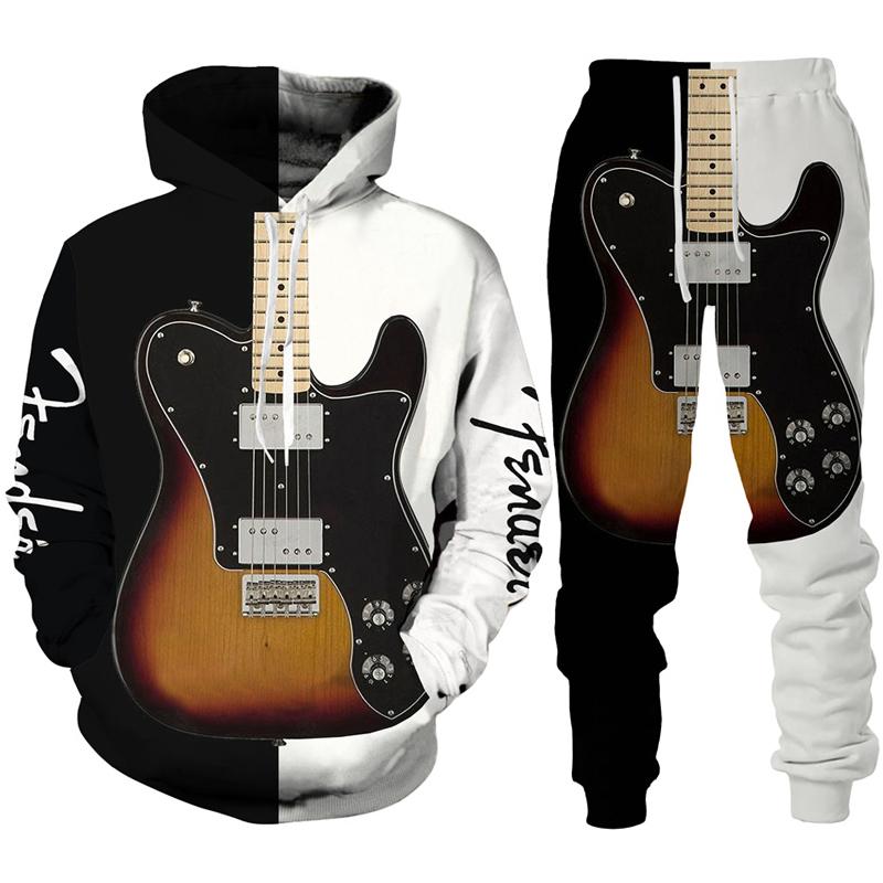 Рок-музыка, гитара, 3D принт, толстовка/костюм, мужской спортивный костюм, повседневные толстовки + брюки, комплект, уличная одежда в стиле хип-хоп, весенне-осенняя одежда