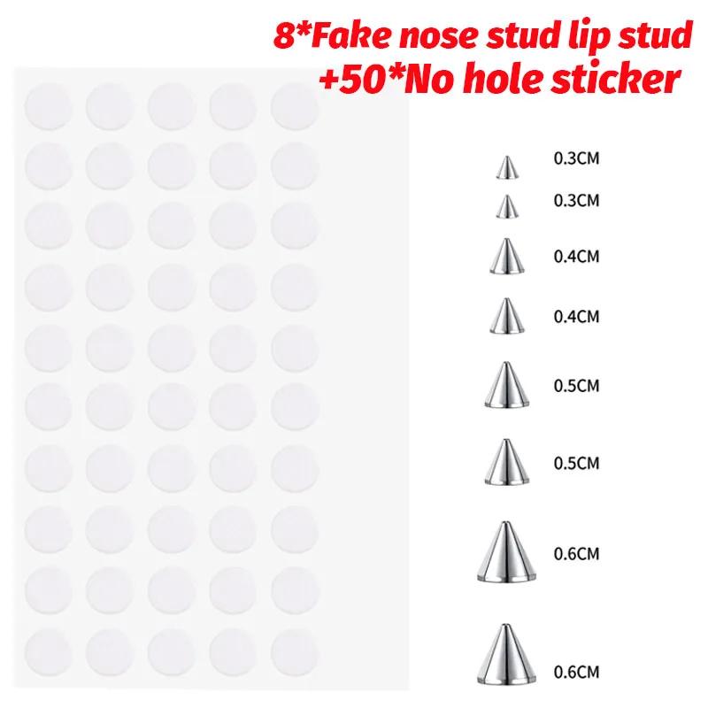Fake Piercing Stud Set Fake Nose Ring Stud with Sticker Pack Fake Eyebrow Lips Piercing Non Piercied Earring Stud Body Jewelry