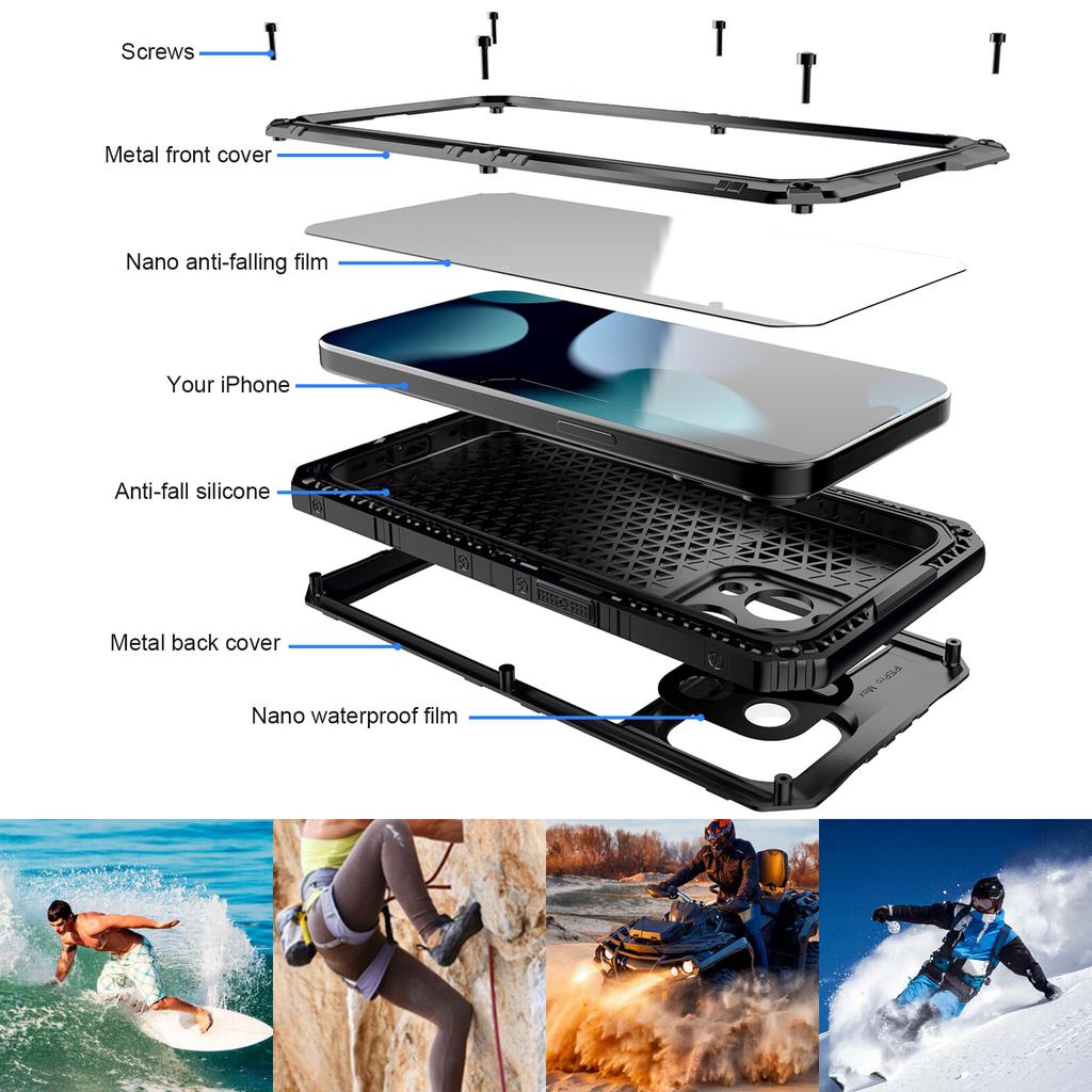 IP68 Waterproof Phone Case for iPhone 15 Pro PC+Silicone Cover with Screen Protector