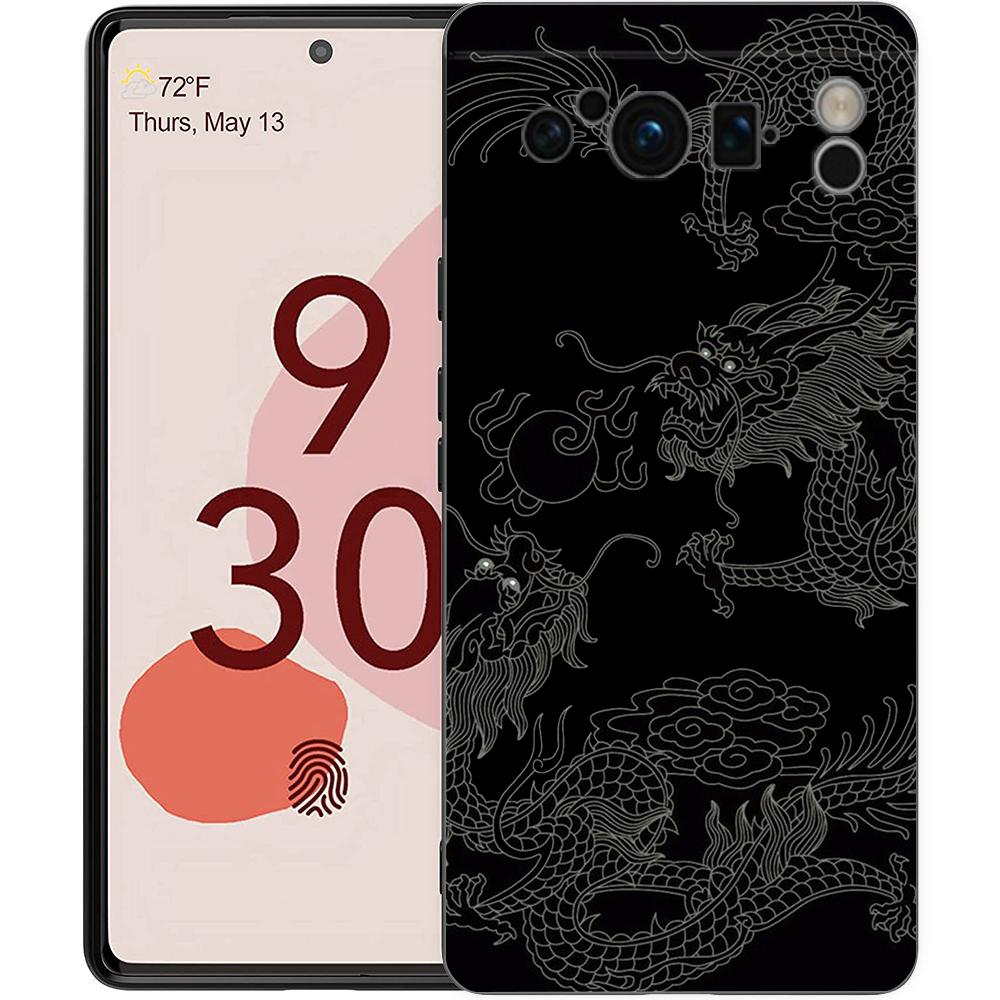 Чехол для телефона Google Pixel 8 7 6 Pro 8A 7A 6A, ТПУ-оболочка, Мягкий силикон, Ударопрочный, Черный чехол, Иллюзорный цвет, Китайский дракон