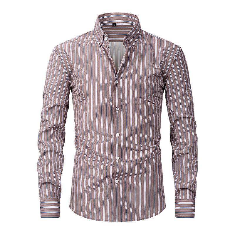 Men S Long Sleeve Plaid Striped Casual Business Shirt