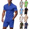 Men's Summer Solid Color Zipper Collar Short Sleeve Tops And Shorts Set Men's Loose Sports And Casual Tops And Shorts Set