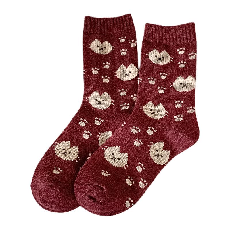 Kitten Paw Wool Socks Children'S Tube Socks Season Internet Celebrity Explosion Cute Cartoon Fleece Thickened Thermal Stockings
