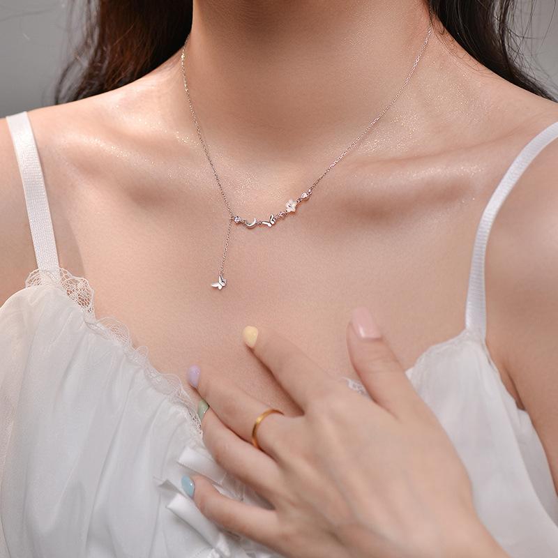 Цветок Летающая Бабочка Танец Ожерелье Девушка Универсальный Фея Ветер Белый Ракушка Цветок Бабочка Кисточка Ошейник Цепь