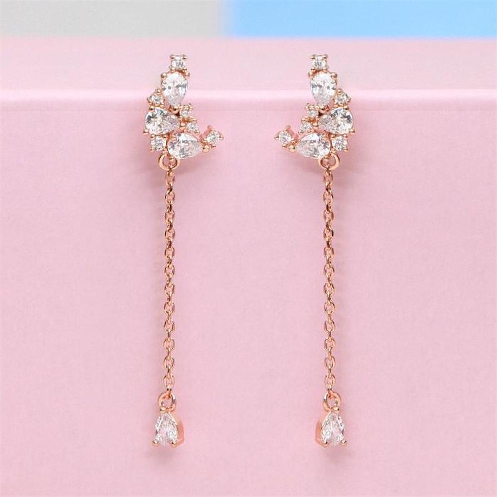 [Onm] Onm 14K Gold Needle Chain Drop Cubic Crescent Rose Gold Piercing (S9594110)