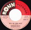7-дюймовая пластинка BARBARA WEST - Will He Come Back SL1302 Ronn Records 1968 US Соул/Фанк Б/У