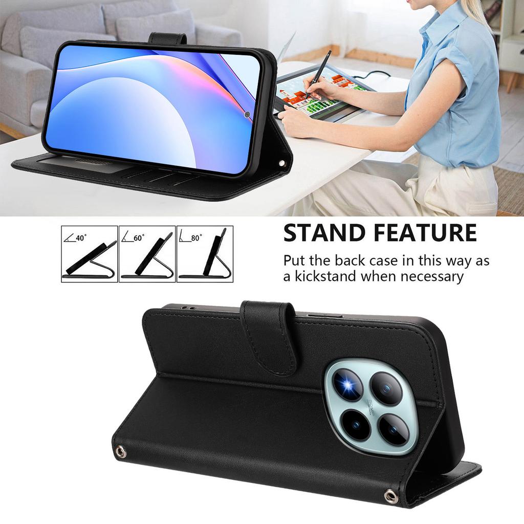 For Xiaomi Redmi Note 15 Pro+ 5G Wallet Case RFID Blocking Calf Texture Leather Stand Phone Cover with Strap