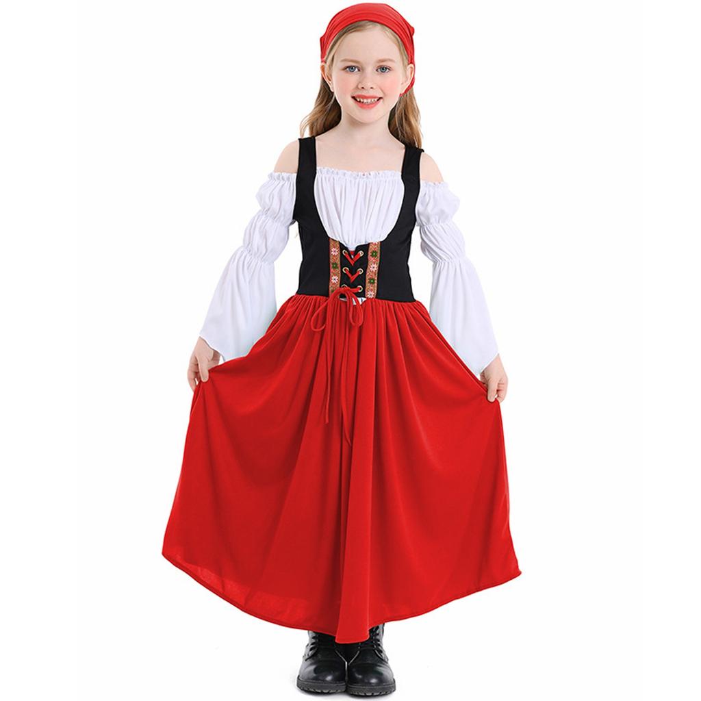 Girl's  Vintage Dress Solid Color Patchwork Cosplay Dresses