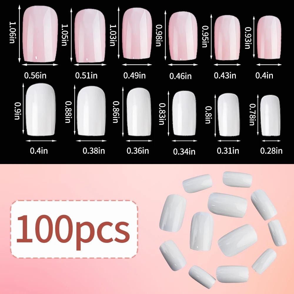 100 шт. светло-розовых накладных ногтей, короткие, средние, квадратные, носимые, накладные ногти, 10 размеров, полное покрытие, накладные ногти, украшение для пальцев