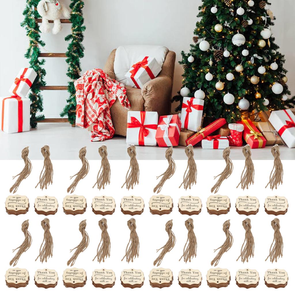 20 Sets Wood Thank You Tag Crafts Wooden Thanksgiving Gift Wrapping Tag Card Decoration with Rop