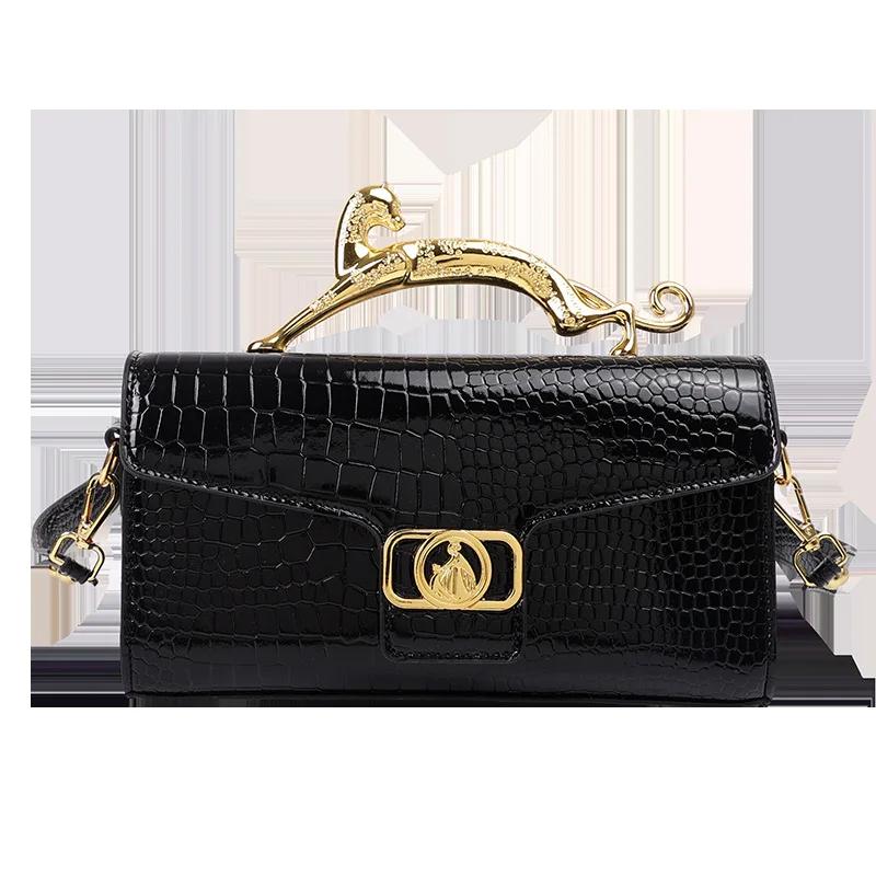Сумки из лакированной кожи для женщин, сумки с узором из крокодиловой кожи и камнями, сумки через плечо с металлической ручкой, женские праздничные сумки, дамское качество