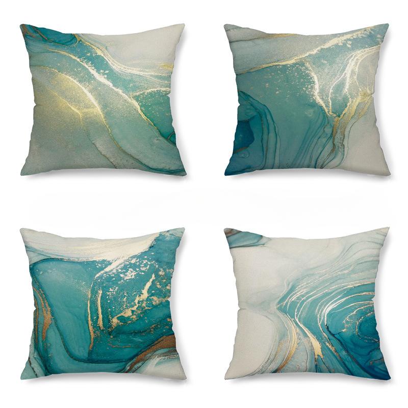 Golden Green Cotton Linen Pillow Cover Office Living Room Sofa Waist Cushion Pillow Cover