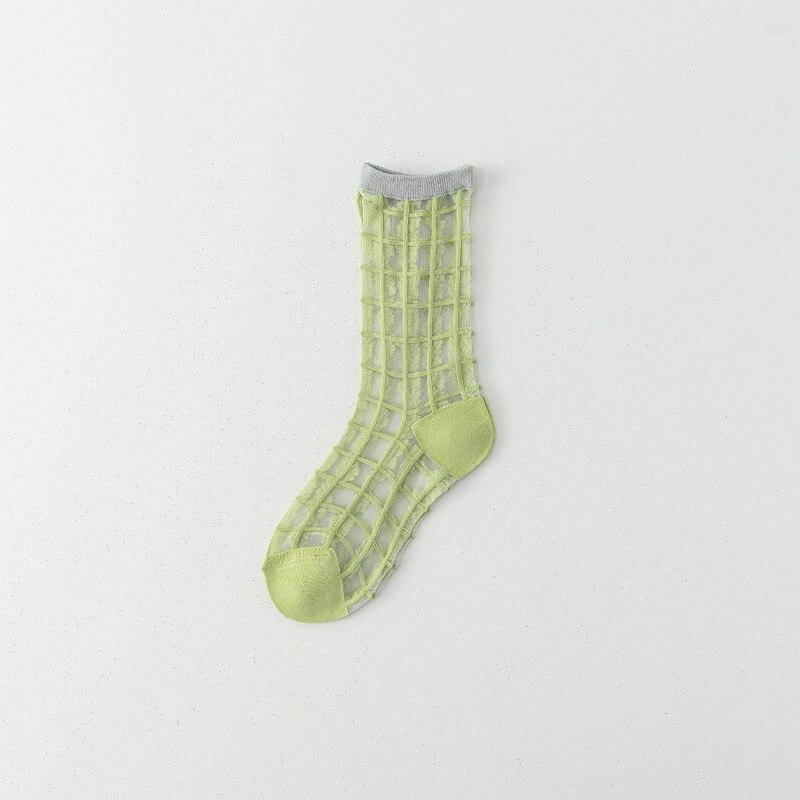 Клетчатые шелковые носки с кристаллами, женские повседневные модные летние эластичные длинные носки, корейский стиль, ультратонкие прозрачные женские носки в стиле Харадзюку