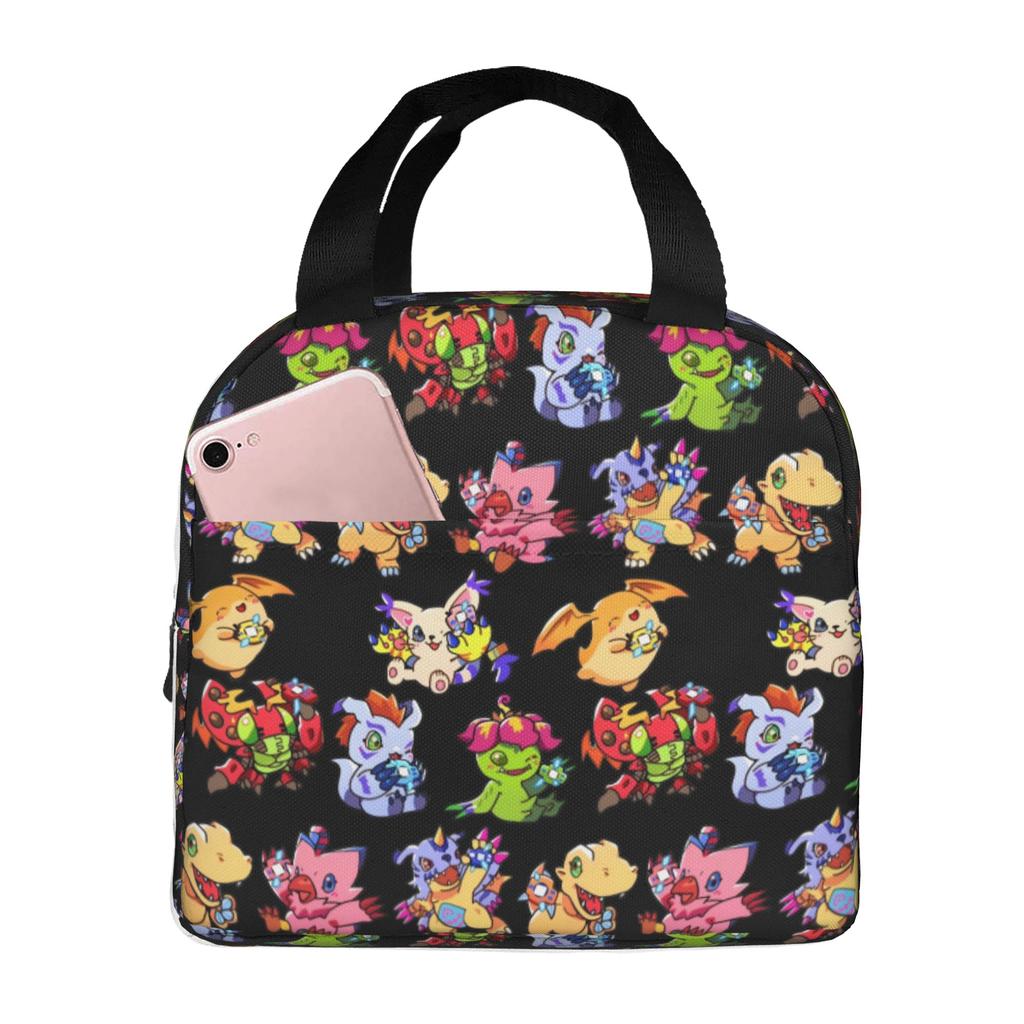 Custom D-Digimons Insulated Lunch Bag for Work School Cartoon Resuable Thermal Cooler Lunch Box Men Women