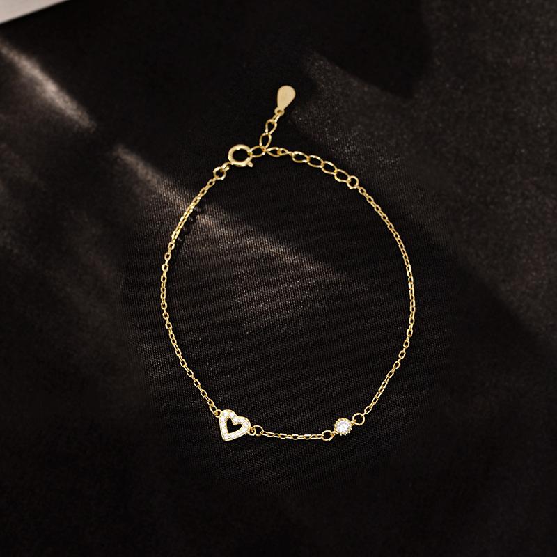 S925 Sterling Silver Plated 14K Gold Bracelet Women's Love Heart-shaped Bracelet with Simple, Exquisite and Versatile Design