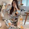 Long-Sleeved Ice Silk Pajamas Autumn and Winter Small Fresh Students Homewear Suit Cardigan Long-Sleeved Trousers Ladies Pajama