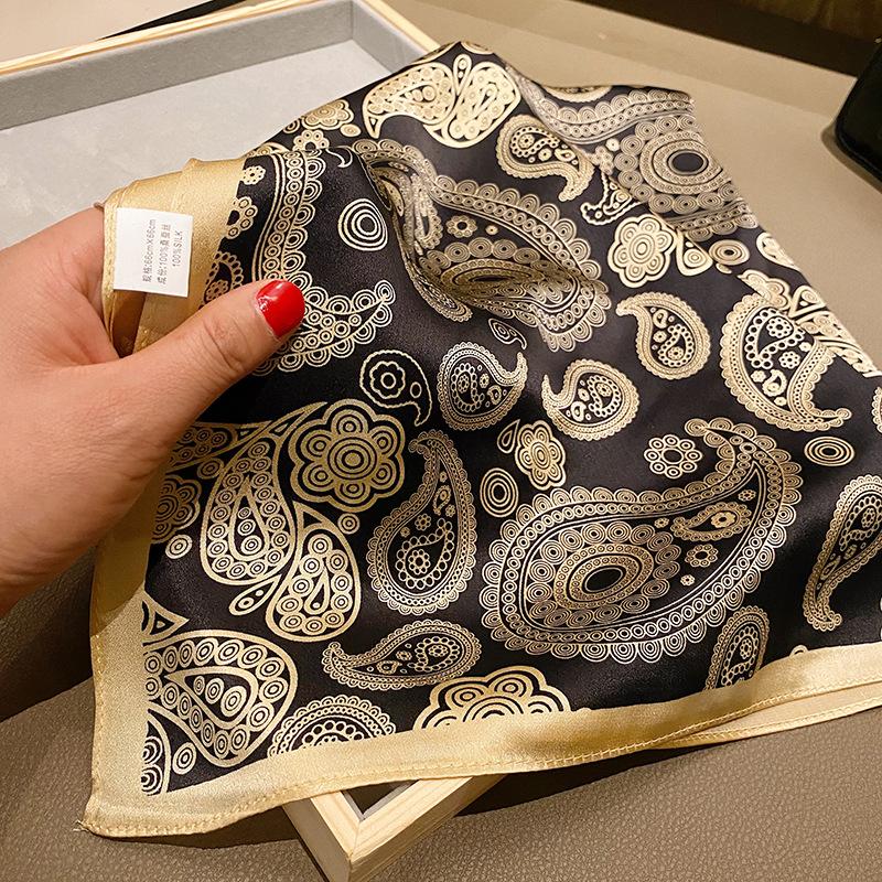 1116 Intellectual retro flower square scarf women's silk silk scarf 111% mulberry silk gilt cashew flower scarf women