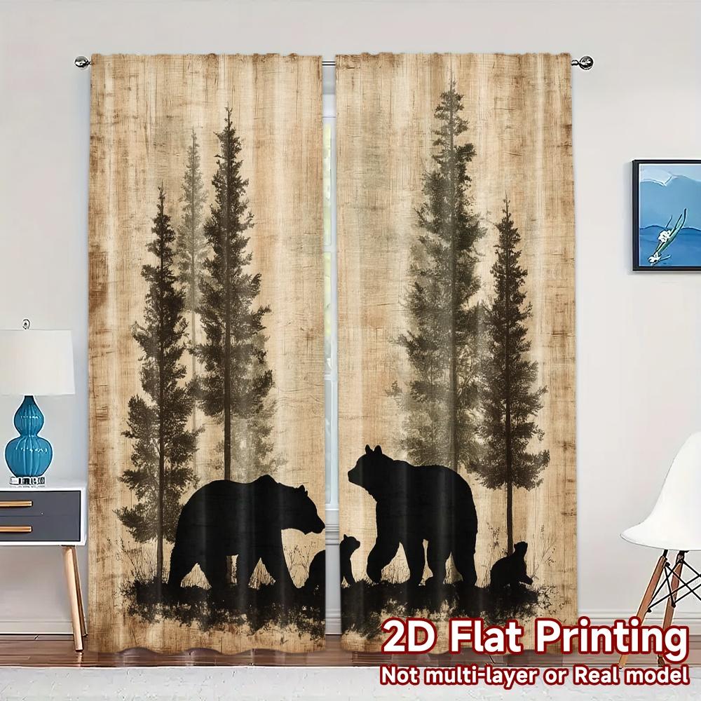 2 шторы с 2D плоской печатью (Без Рода) BearFamilySilhouettes Печать Популярные Шторы Ткань Штор Теплоизоляция