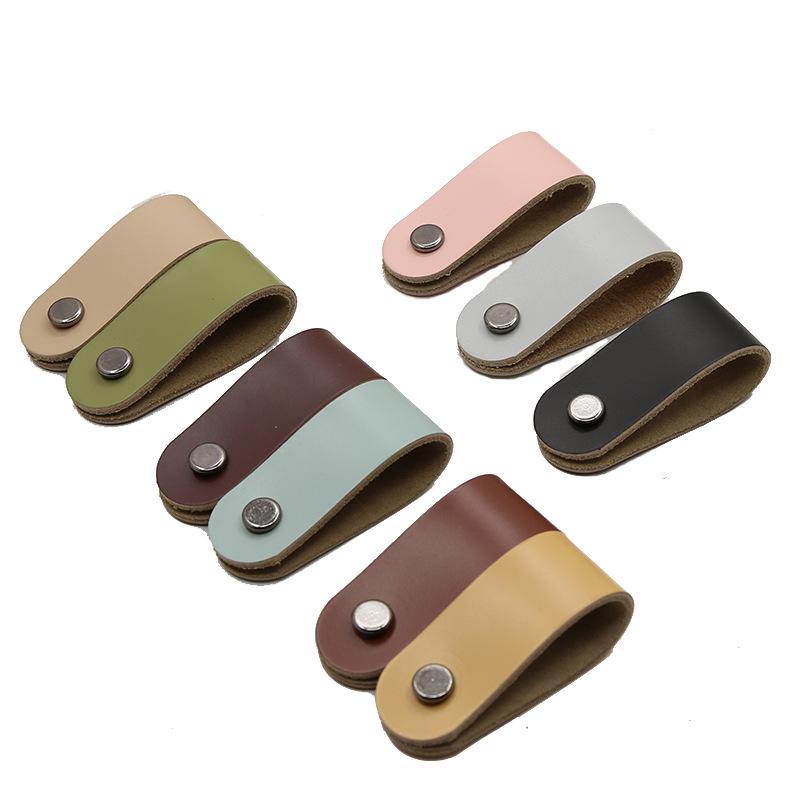 Кожаная ручка для дверцы шкафа и ящика, одно отверстие, вставки из чистой меди