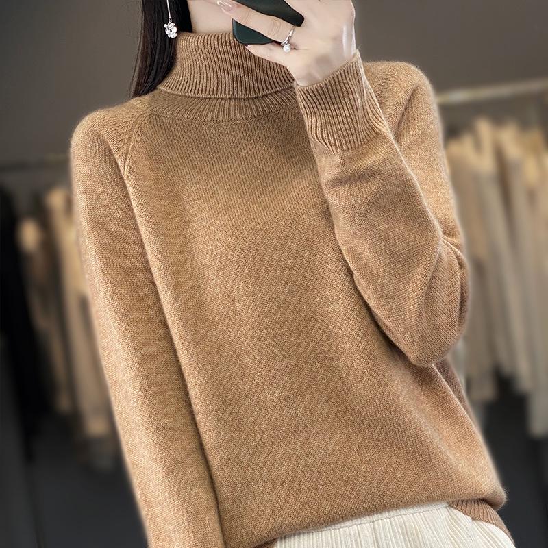 Women's High Neck Loose Knit Pullover for Autumn/Winter - Thick Raglan Sleeve Sweater Top