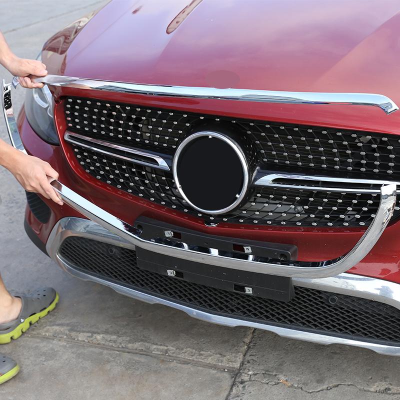 For Mercedes Benz GLC X253 2016-2019 ABS Silver Car Front Center Grille Surround Grill Frame Cover Trim Exterior Car Accessories