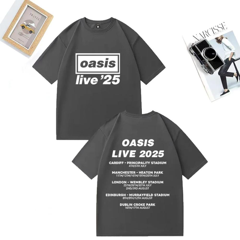 OASIS Live 25 Тур 2025 Винтажная футболка Мужская Женская Повседневная Хлопковая Футболка Одежда Хип-Хоп Уличная Одежда Футболки с Коротким Рукавом Подарок для Поклонников