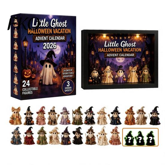 Festive Halloween Decor Advent Calendar, 24 Days Ghost Countdown Calendar with Gift Collectible Figures, Holiday Gifts for Kids Boys Girls Toddlers