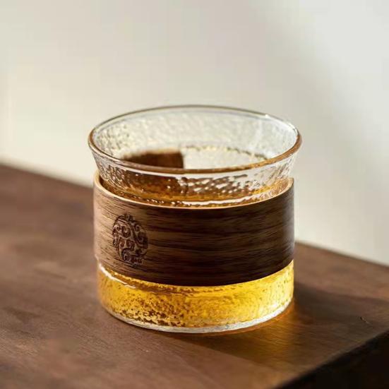 Чашка чая Многоцелевое полупрозрачное термостойкое стекло с деревянным противоожоговым корпусом Ежедневное использование