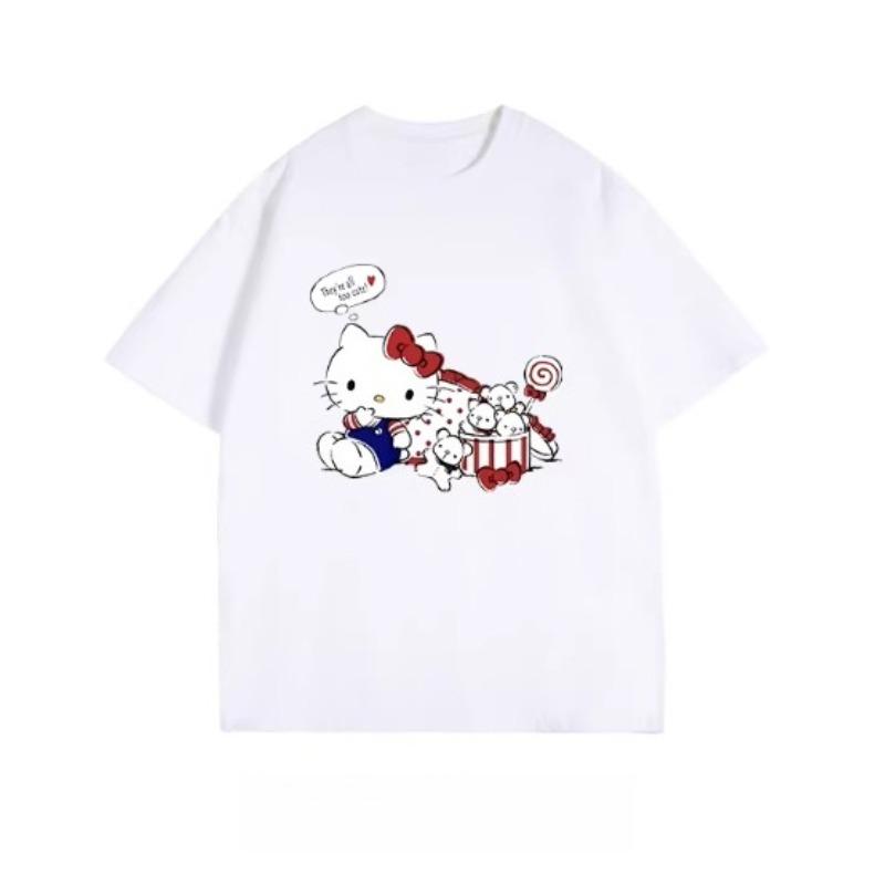 Лето 2026 Sanrio Комикс Форма Hello Kitty Изображение 100% Хлопок Повседневная Футболка Девочки Родитель-Ребенок Топ Повседневная Одежда Y2k