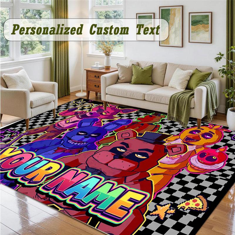 Crystal Velvet Square Rug Custom NameFive Nights at Freddy’s Pattern Non Slip Home Floor Decor Rug