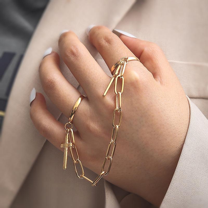 Браслет-цепочка в стиле панк с геометрическим узором для женщин, кольцо с подвесками, набор для пары, модные ювелирные изделия в стиле эмо, подарки, Pulsera Mujer