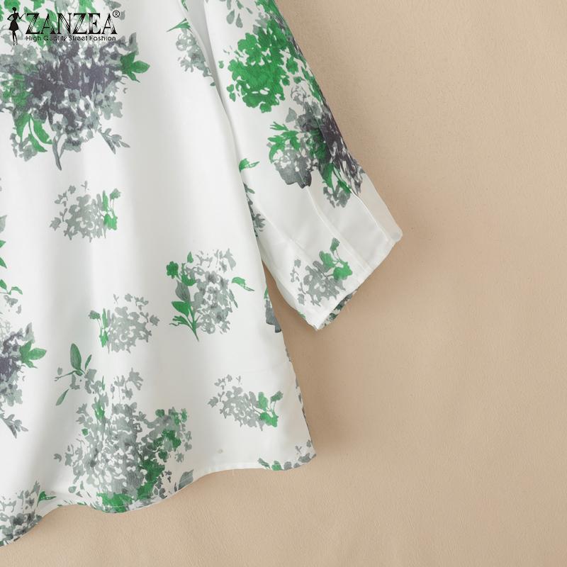 ZANZEA Women Casual Round Neck Summer 3/4 Sleeve Loose Print Blouse