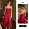 Women's Satin Sheer Lace Padded Low Cut Push Up Backless Cami Long Sleep Dress
