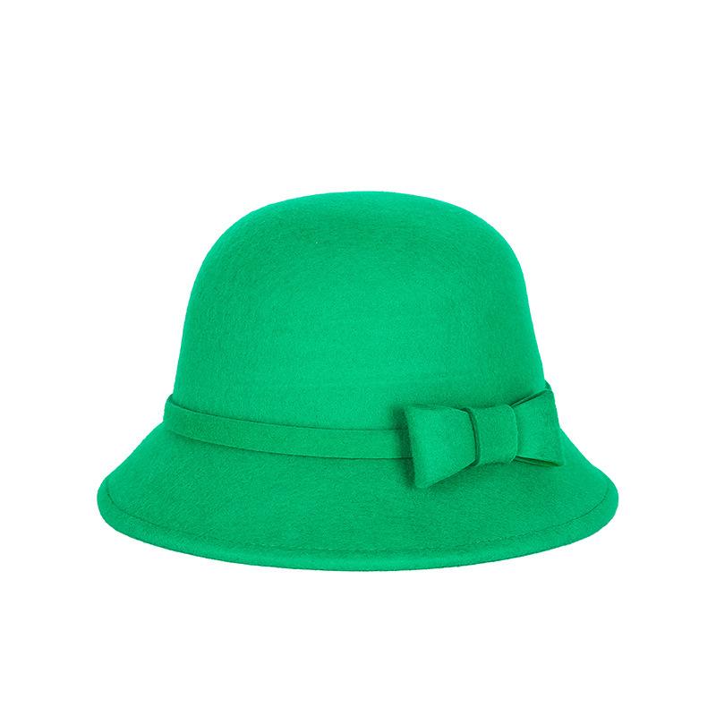 Hat Ladies felt hat autumn and winter new pure wool bow woolen basin hat strength one piece