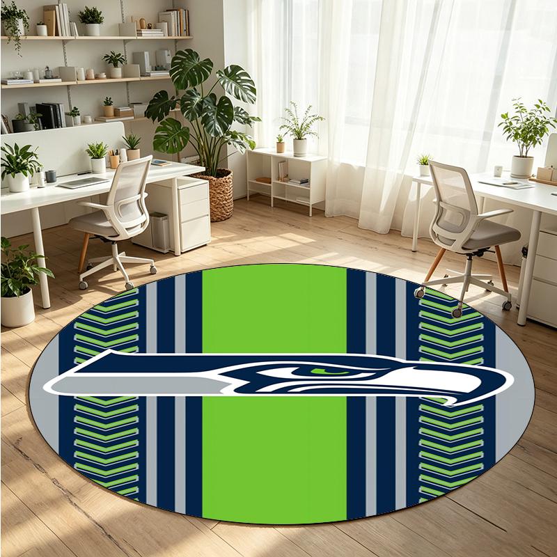 Seattle Seahawks Printed Round Crystal Velvet Rug Soft Non Slip Floor Carpet For Bedroom Holiday Gift