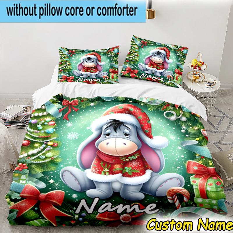 3PCS Custom Name Cartoon donkey Bedding Set Printed Duvet Cover Closure Includes 1 Duvet Cover & 2 Pillowcases for All Seasons Bedroom Decor