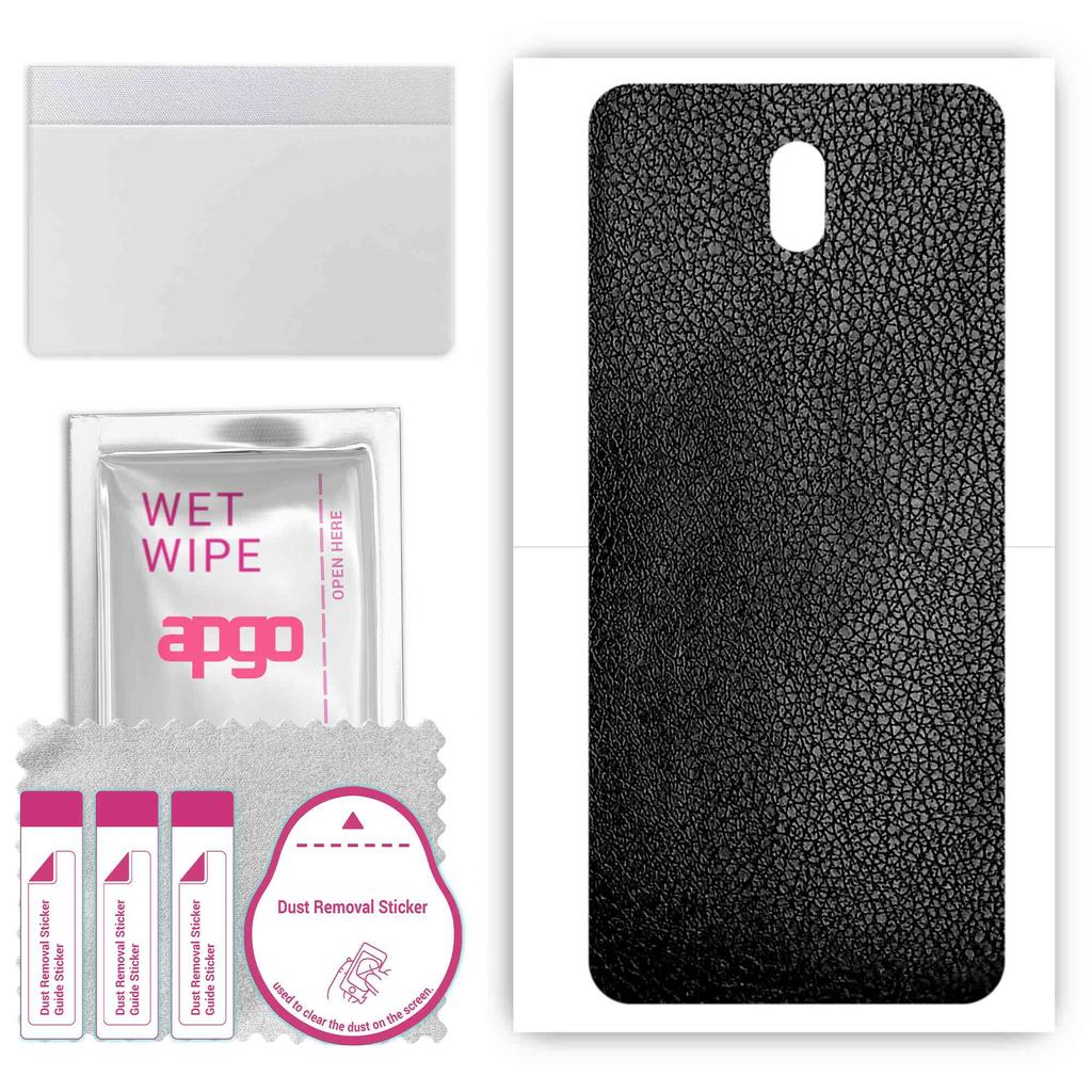 apgo Protective Skin Sticker for the Back Compatible with Nokia 3 V, Wrap Film, Foil, Vinyl - Pattern Black Leather