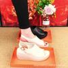 2024 Summer New Real Soft Leather Slope Heel Cool Slippers Women Wear Fashion Internet Celebrity Muffin Thick Bottom One Word Cool Slippers