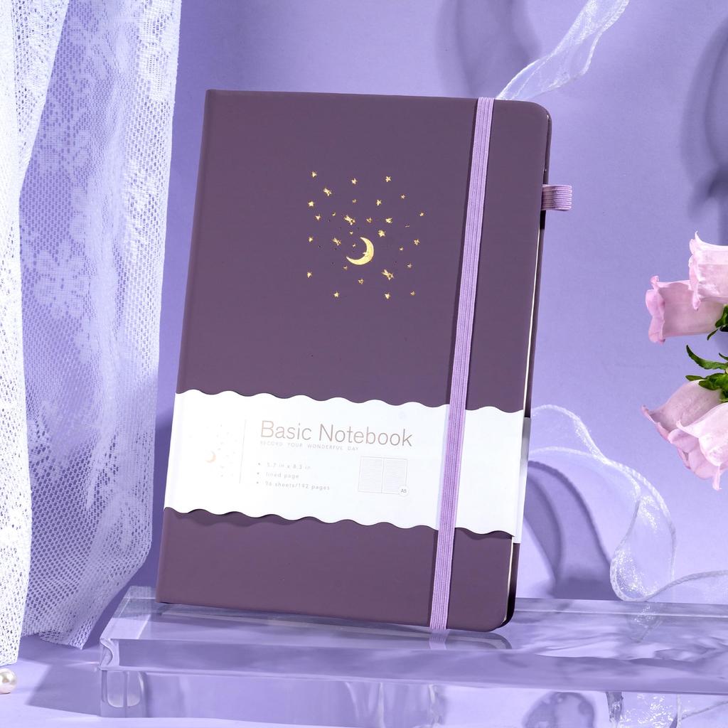 CAGIE A5 Твердый переплет 8мм с ручкой Классический x Идеально для путешествий Светло-фиолетовый блокнот, Стильный, Линованный, Держатель, Стиль, Милый, 14.5см 21см, Бизнес,