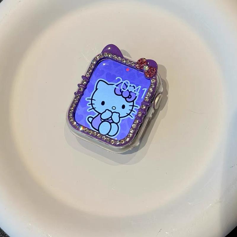 Чехол для Apple Watch с кристаллами KT Cat для Series 10, 9, 8 и 7 - Полуобернутая Алмазная Защитная Крышка