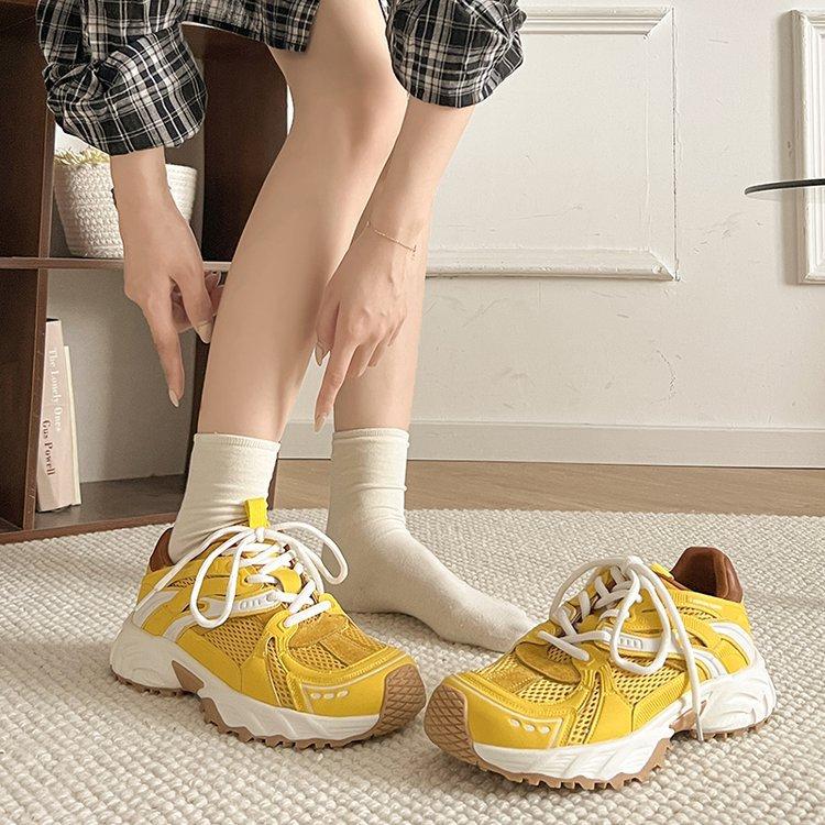 Женские кроссовки из кожи и сетки, осень 2025, новые, дышащие, легкие, на мягкой подошве, универсальные, красные, повседневные, спортивные, трендовые