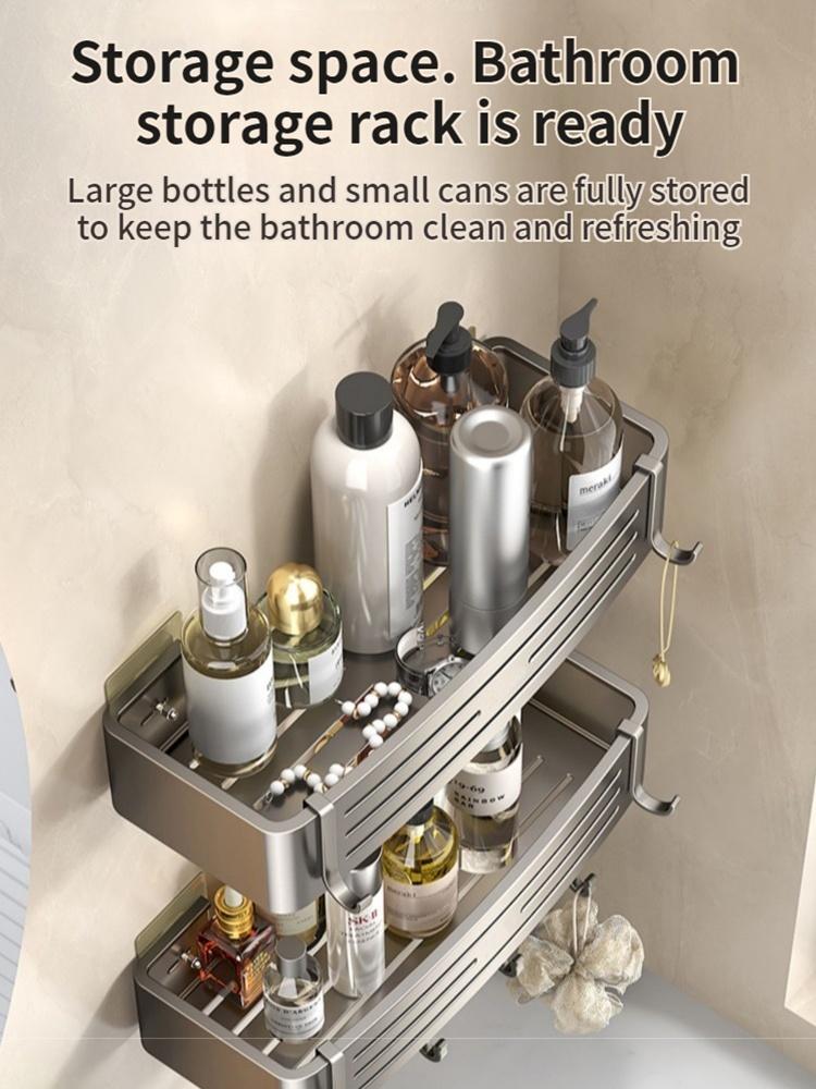Нет необходимости сверлить стены для установки Алюминиевая полка для ванной Полки Подставка для шампуня Держатель для хранения Кухонный органайзер Настенная полка