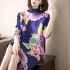 Plus Size Temperament Vintage Dresses Women Summer Autumn Loose Slim Pleated A-Line Dress for Women